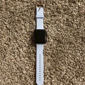 Apple Watch series three with baby blue band